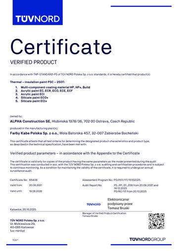 Vorschau: TÜV-Zertifikat „Verified Product" Nr. 65408