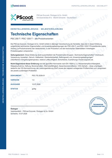 Vorschau: Herstellererklärung – Technische Eigenschaften PSC 250 T / PSC 1200 T