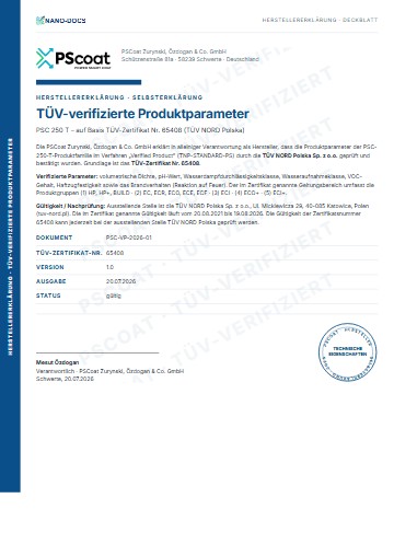 Anteprima: Dichiarazione del produttore – parametri di prodotto verificati da TÜV (certificato TÜV n. 65408)